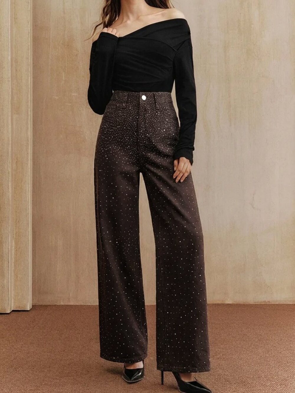 Brown Chic Women's Glitter Wide Leg Pants